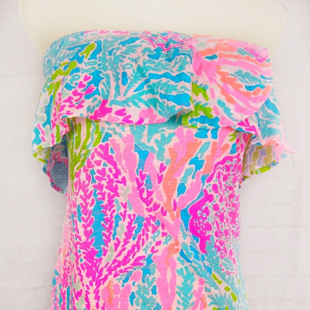Lilly Pulitzer Let's Cha Cha Tube Top Coral Wiley - Picture 3 of 8